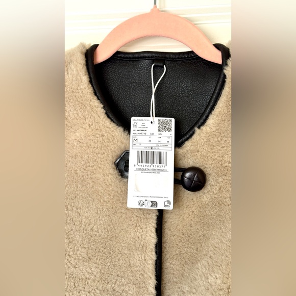 New! Mango Women’s Taupe Faux Shearling Coat - Picture 5 of 7